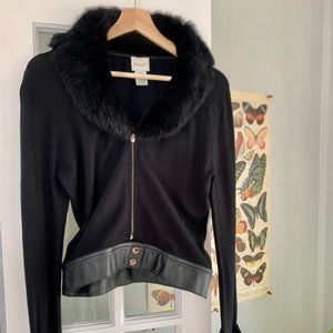 Vintage Rabbit Fur Collar Sweater Jacket